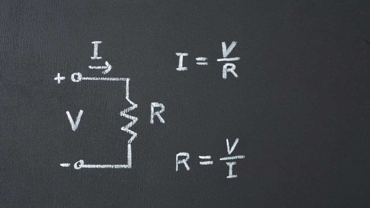Schema lavagna legge di Ohm: I=V/R e R=V/I